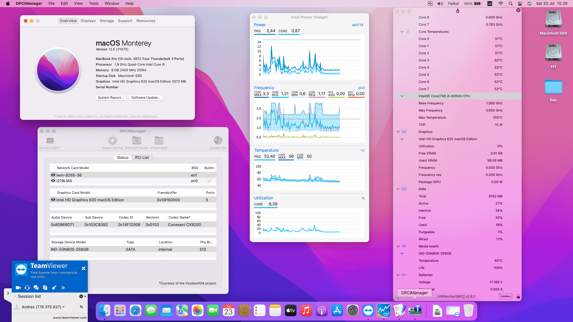 Success Hackintosh macOS Monterey 12.5 Build 21G72 in HP EliteBook 840 G5
